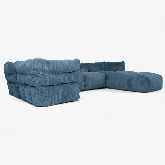 Sofá Modular de 5 Plazas con Chaise Longue - Pana Clásica Azul marino 02