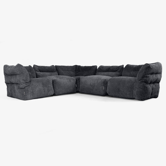 Sofá Modular Esquinero de 5 Plazas - Pana Clásica Negro 01