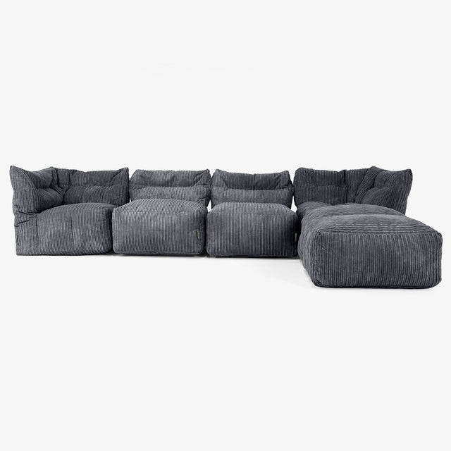 Sofá Modular de 4 Plazas con Chaise Longue - Pana Clásica Negro 01