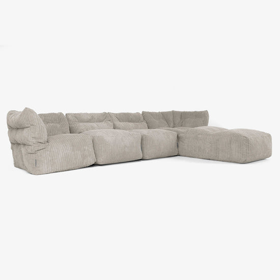 Sofá Modular de 4 Plazas con Chaise Longue - Pana Clásica Visón 02