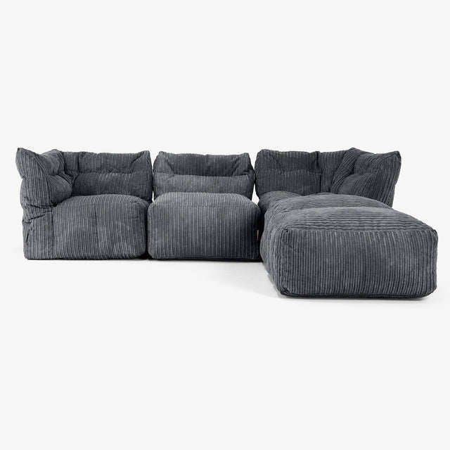 Sofá Modular de 3 Plazas con Chaise Longue y Brazos - Pana Clásica Negro 01