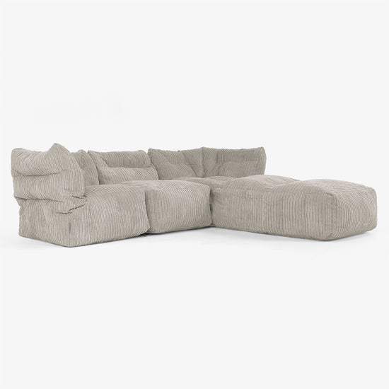 Sofá Modular de 3 Plazas con Chaise Longue y Brazos - Pana Clásica Visón 02
