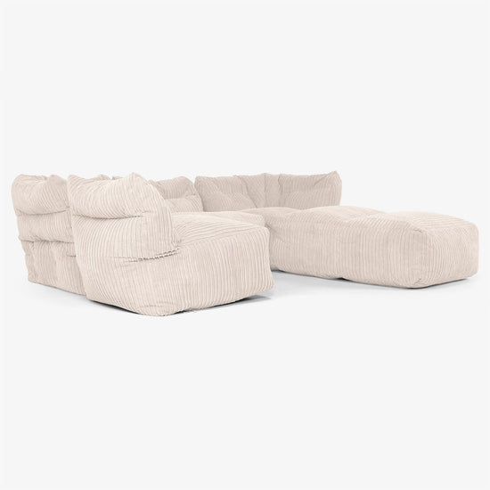 Sofá Modular de 4 Plazas con Chaise Longue - Pana Clásica Marfil 04