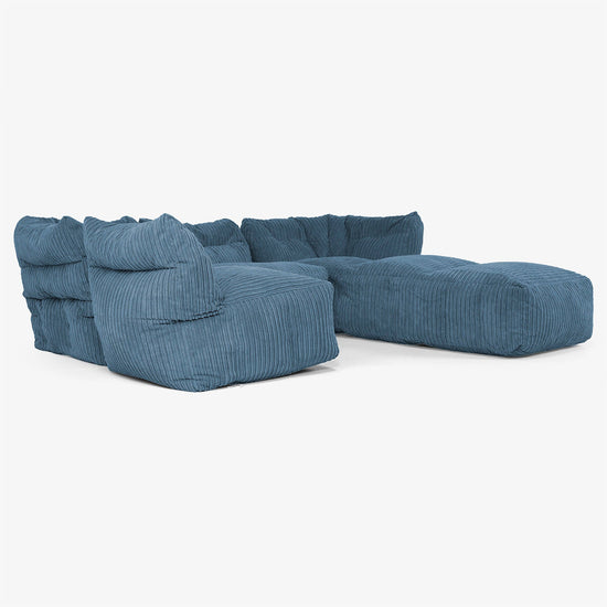 Sofá Modular de 4 Plazas con Chaise Longue - Pana Clásica Azul marino 04