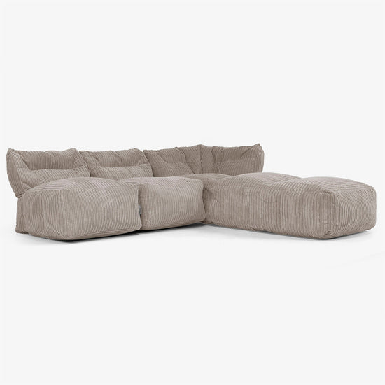 Sofá Modular de 3 Plazas con Chaise Longue, sin Brazos - Pana Clásica Marrón empolvado 02