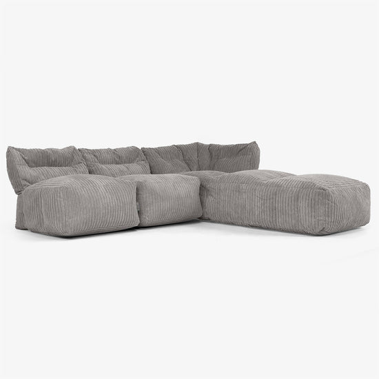 Sofá Modular de 3 Plazas con Chaise Longue, sin Brazos - Pana Clásica Grafito 02