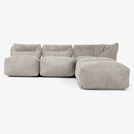 Sofá Modular de 3 Plazas con Chaise Longue, sin Brazos - Pana Clásica Visón 01