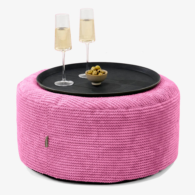 Puf Redondo con Bandeja para Servir - Pompón Rosa - 01