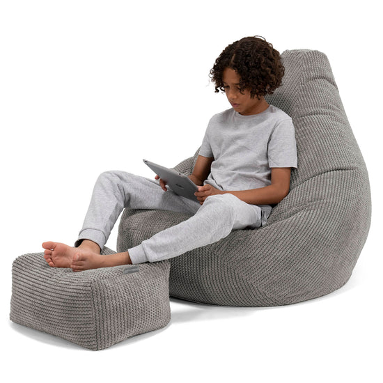 Puf Silla de Juego para Niños de 6 a 14 años - Pompón Carbón Gris 01