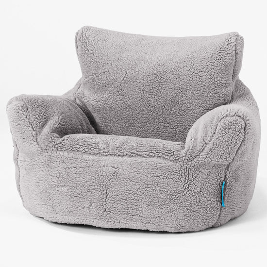 Puff Sillón para niños 1-3 años - Piel de Osito Sintética Gris Medio 01