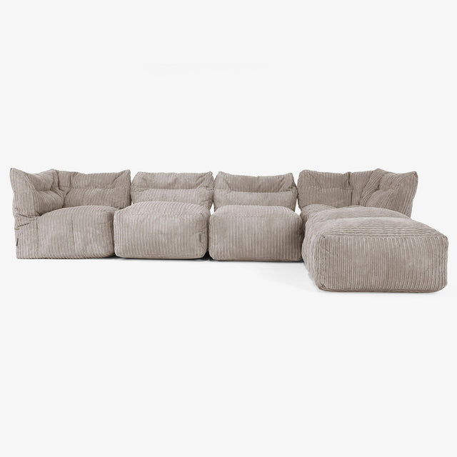 Sofá Modular de 4 Plazas con Chaise Longue - Pana Clásica Marrón empolvado 01