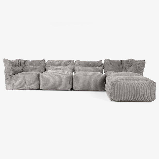Sofá Modular de 4 Plazas con Chaise Longue - Pana Clásica Grafito 01