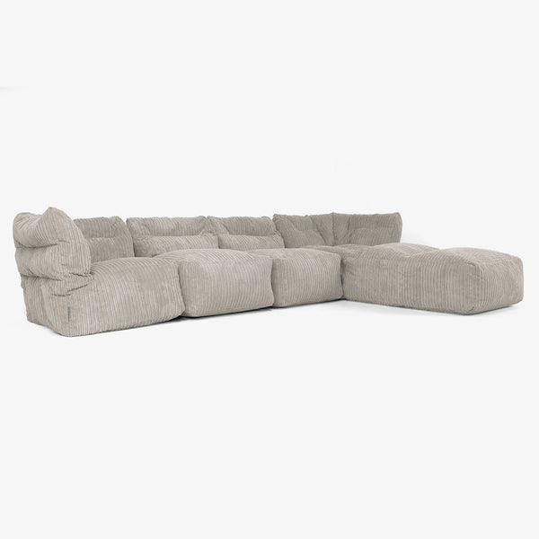 Sofá Modular de 4 Plazas con Chaise Longue - Pana Clásica Visón 01