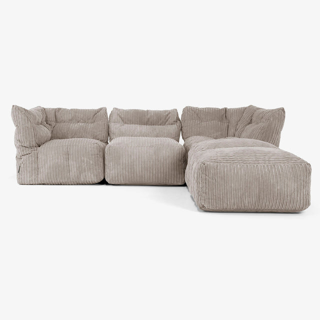 Sofá Modular de 3 Plazas con Chaise Longue y Brazos - Pana Clásica Marrón empolvado 01