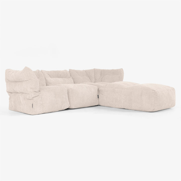 Sofá Modular de 3 Plazas con Chaise Longue y Brazos - Pana Clásica Marfil 02