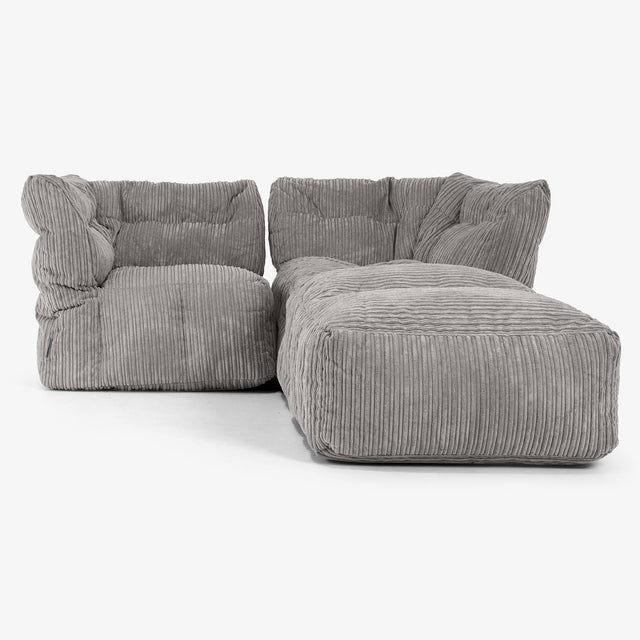 Sofá Modular de 2 Plazas con Chaise Longue - Pana Clásica Grafito 01
