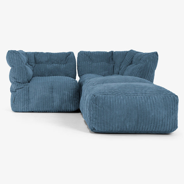 Sofá Modular de 2 Plazas con Chaise Longue - Pana Clásica Azul marino 01
