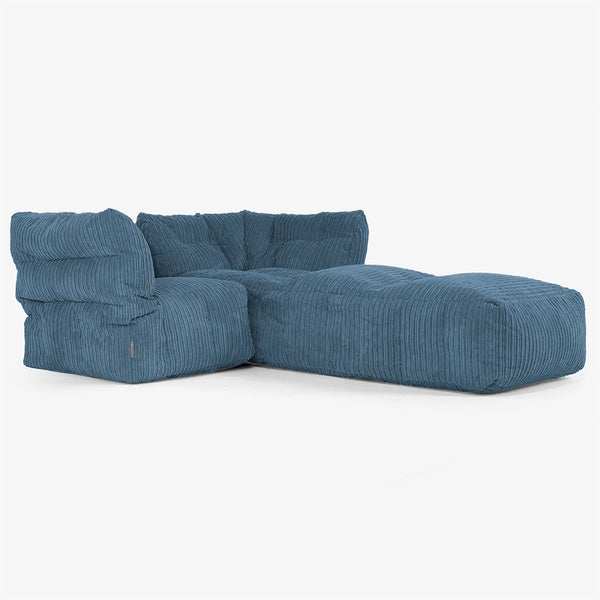 Sofá Modular de 2 Plazas con Chaise Longue - Pana Clásica Azul marino 01