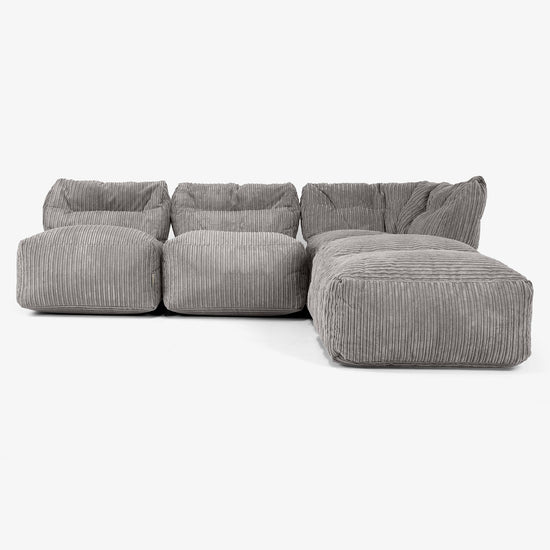 Sofá Modular de 3 Plazas con Chaise Longue, sin Brazos - Pana Clásica Grafito 01