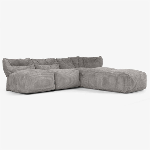 Sofá Modular de 3 Plazas con Chaise Longue, sin Brazos - Pana Clásica Grafito 01