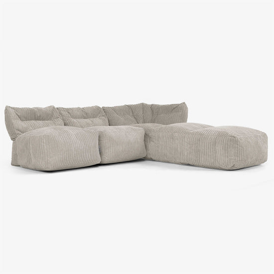 Sofá Modular de 3 Plazas con Chaise Longue, sin Brazos - Pana Clásica Visón 02