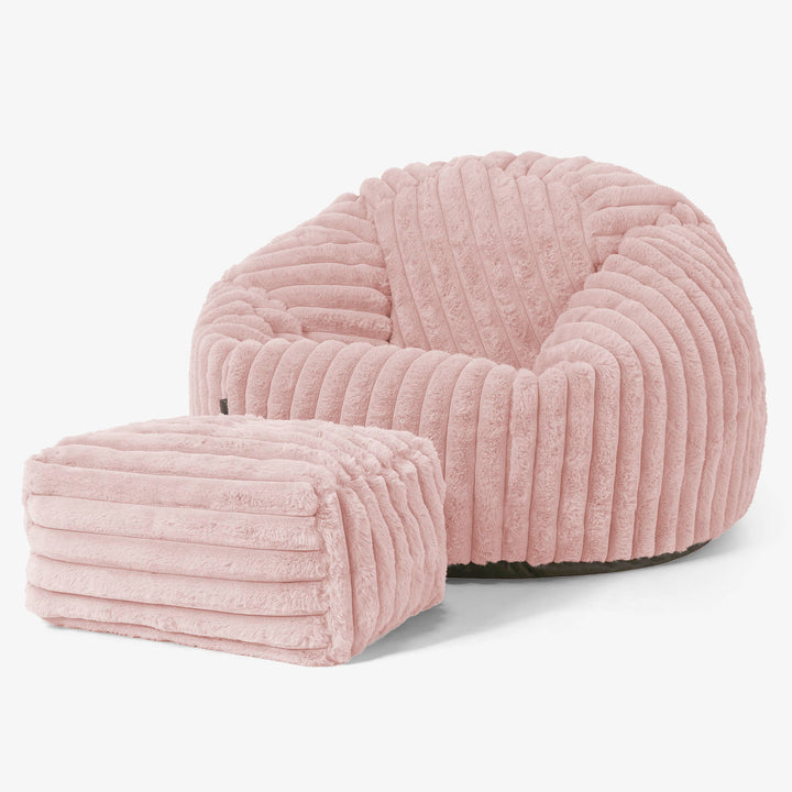 Puff Redondo - Pana de Felpa Ultra Rosa Empolvado 02