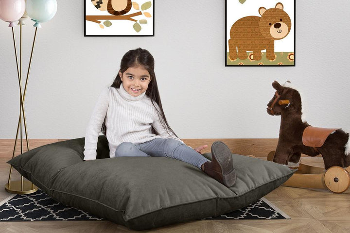 LOUNGE PUG, Puff Cama Junior, Terciopelo - Grafito