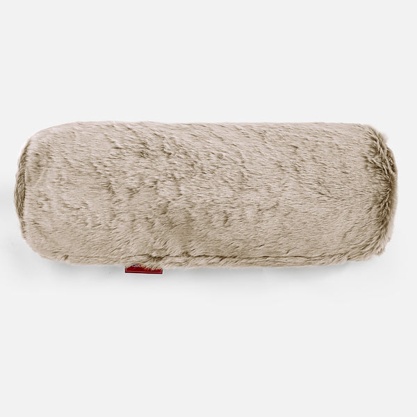 Cojín Cilíndrico 20 x 55cm - Piel de Conejo Sintética Marrón Dorado 01