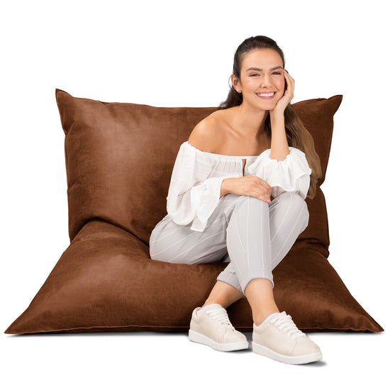 Puff Cama Gigante XL - Cuero Envejecido Marrón británico 01