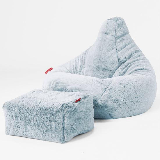 Silla De Juego Puf - Piel de Conejo Sintética Azul Empolvado 04