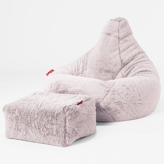 Silla De Juego Puf - Piel de Conejo Sintética Rosa Empolvado 04