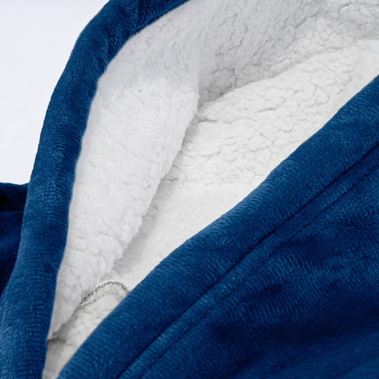 Sudadera Tipo Manta con Capucha Extragrande para Niños - Tela Minky Lisa Azul oscuro 06