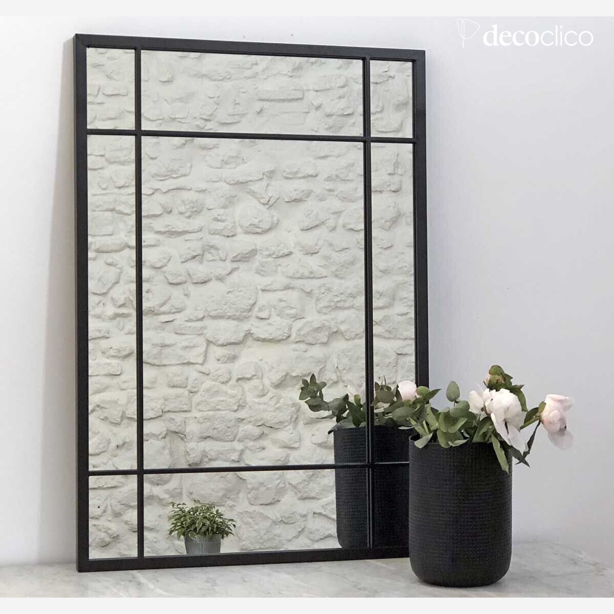 Art-Déco-Spiegel aus schwarzem Metall 97 x 67 cm Wallis