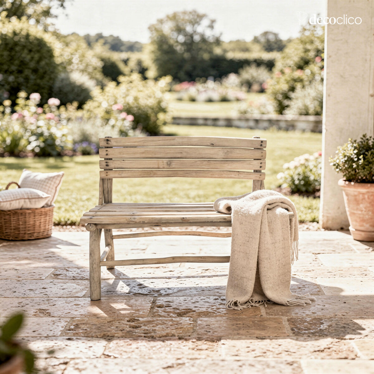 Banc avec dossier en bois de teck Pepper