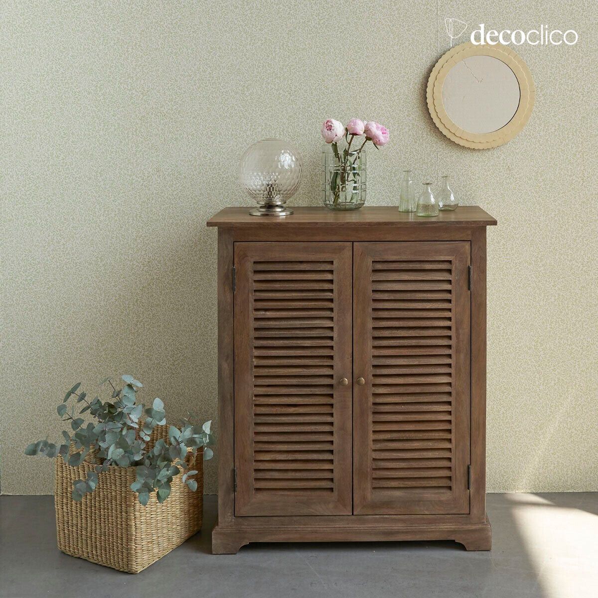 Buffet en manguier 2 portes style persiennes vintage Sienne