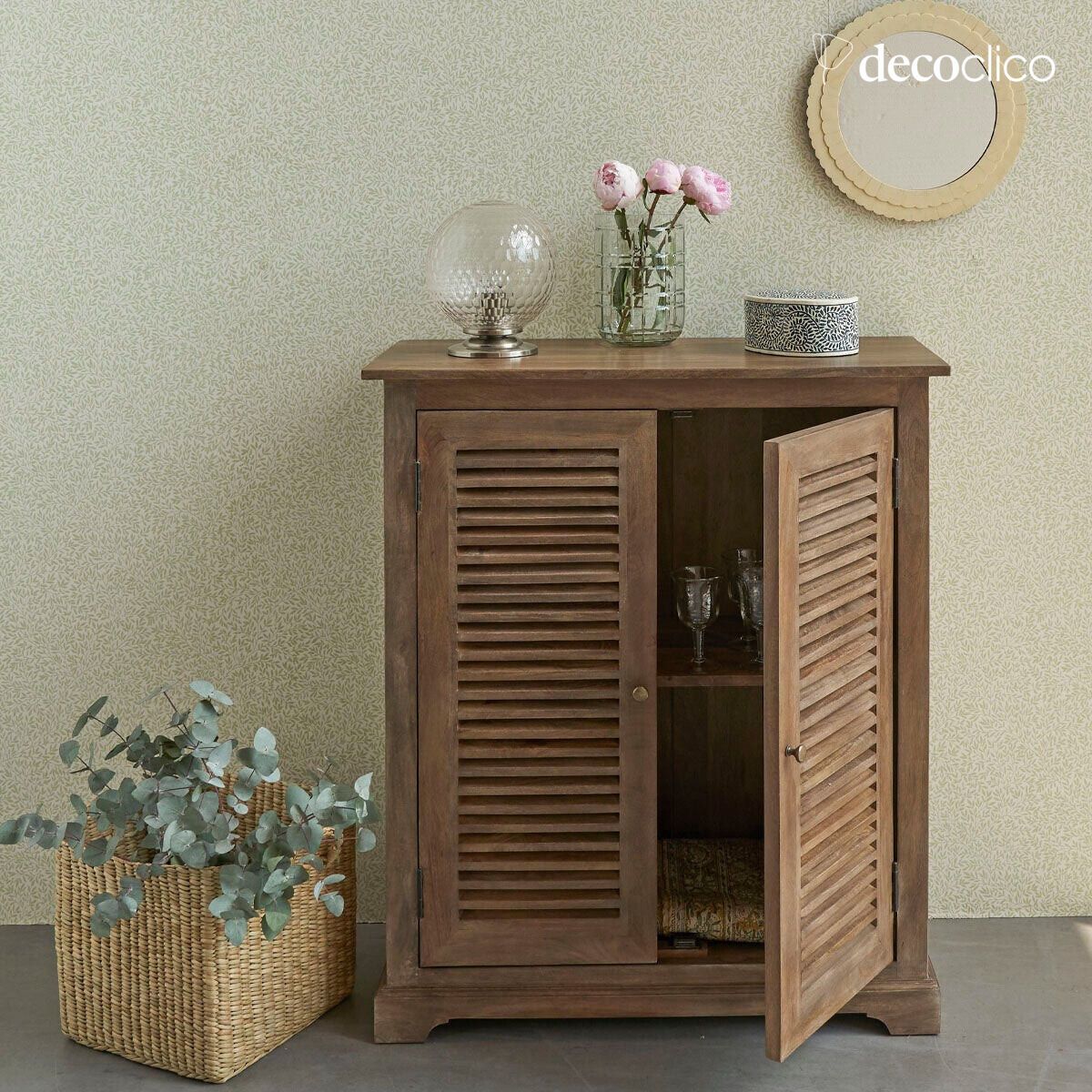Buffet en manguier 2 portes style persiennes vintage Sienne