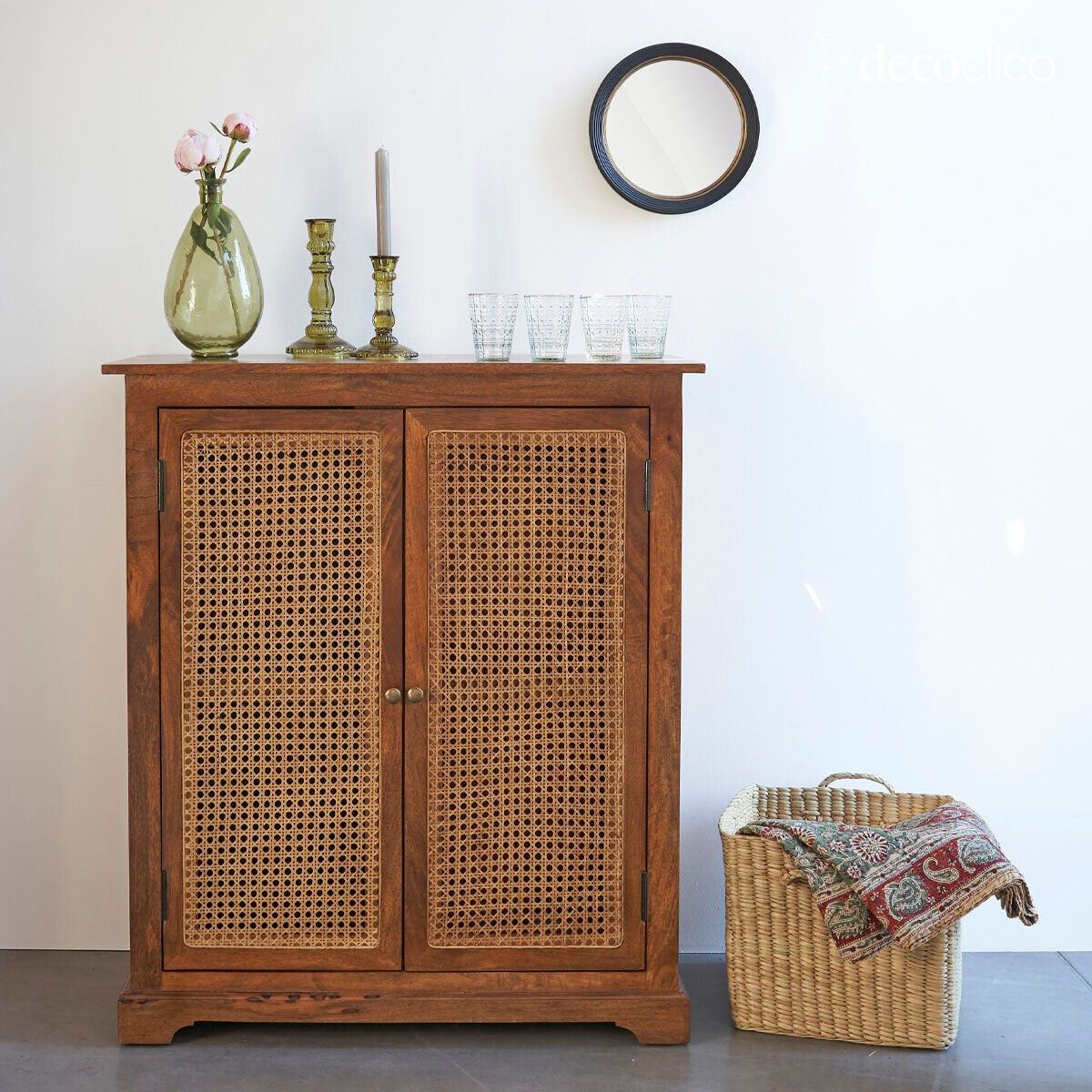 Buffet en manguier et cannage en rotin 2 portes Georges