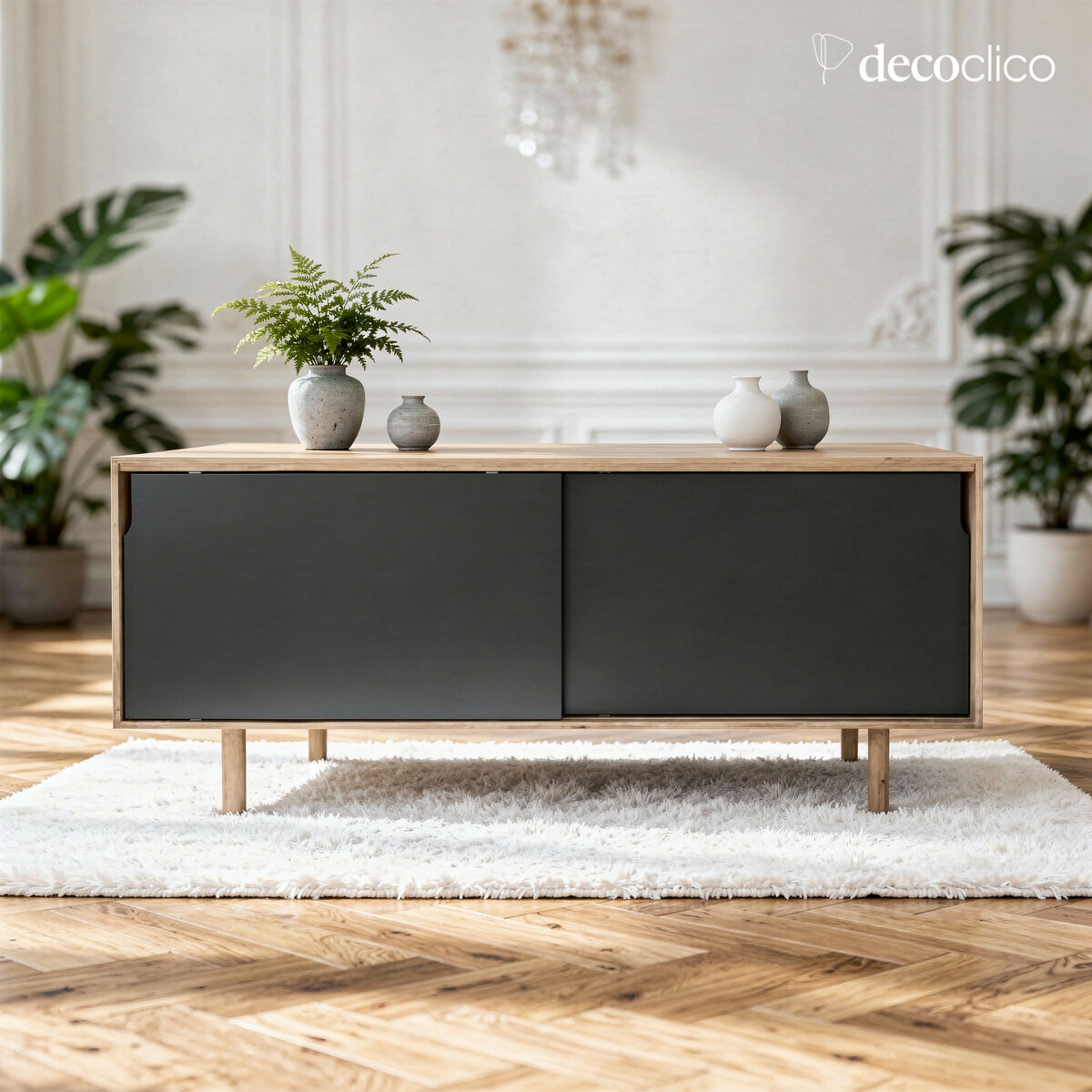 Buffet enfilade manguier 2 portes coulissantes naturel et noir Hanko