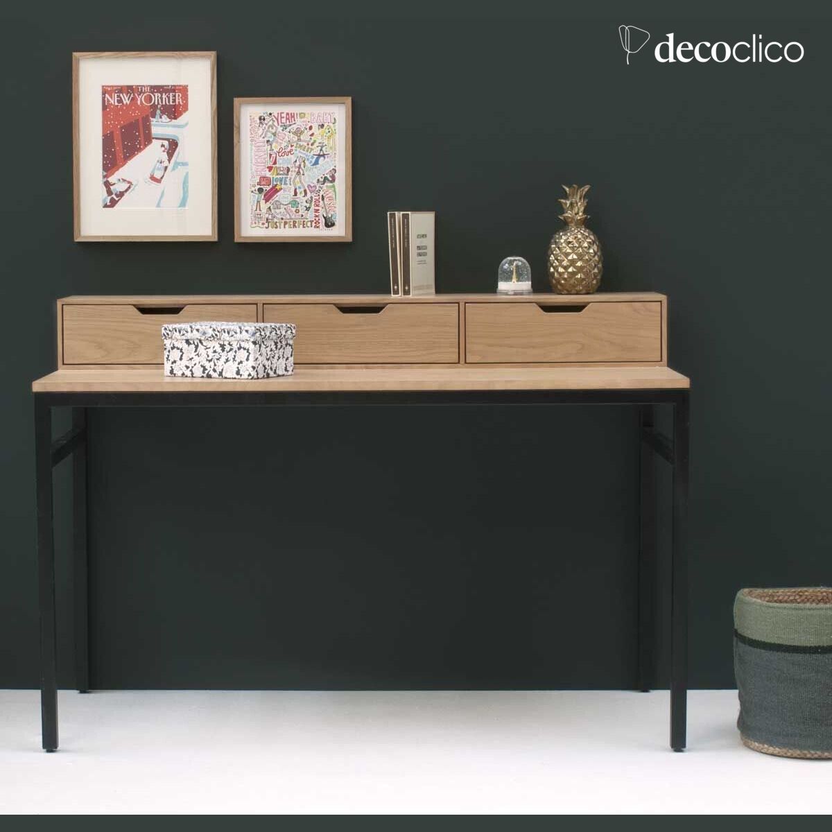 Bureau en plaqué chêne pieds métal noir mat Soho