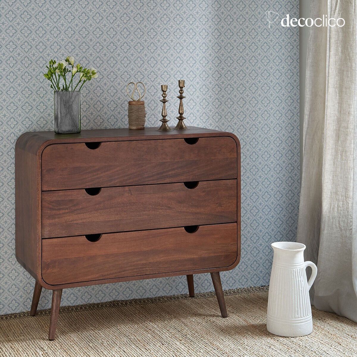 Commode en manguier teinté noyer 3 tiroirs Hanko
