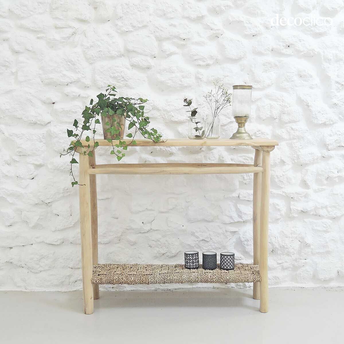 Console en bois de teck et jonc de mer Pepper
