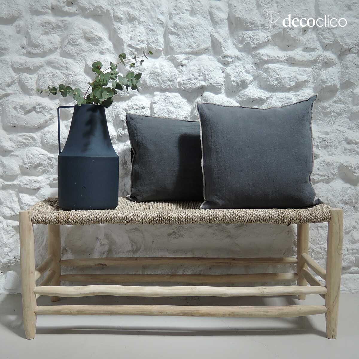 Coussin en lin lavé gris anthracite surjet sable - 40x60cm Oslo