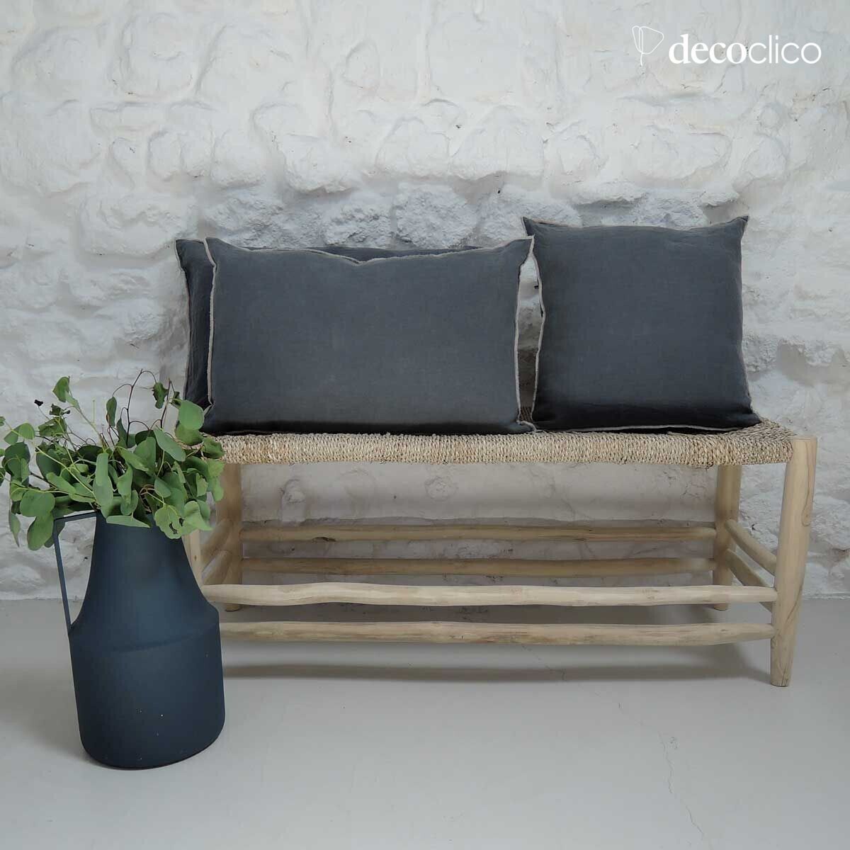 Coussin en lin lavé gris anthracite surjet sable - 40x60cm Oslo