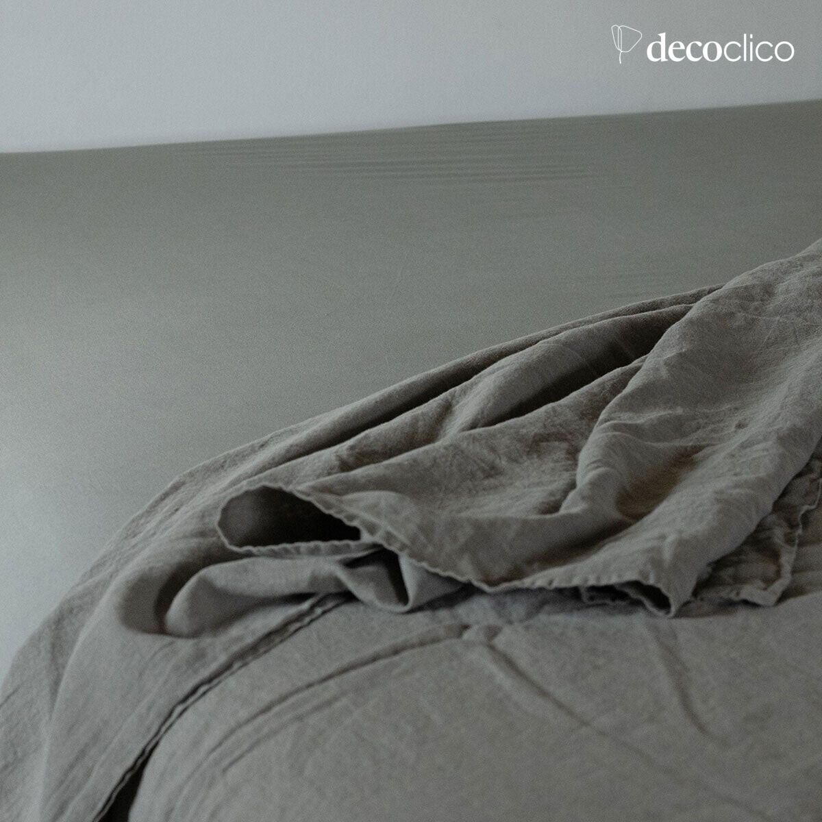 Drap housse en coton percale lavée vert de gris - 140x200 cm Ninon