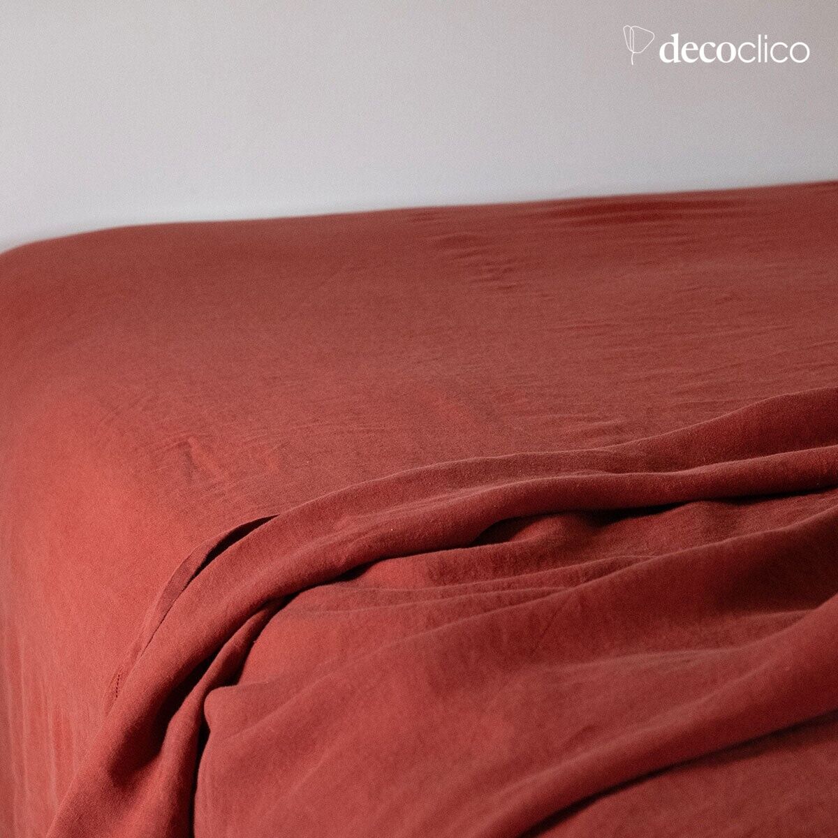 Drap plat en lin lavé terracotta finition ajourée -240x300 cm Oslo