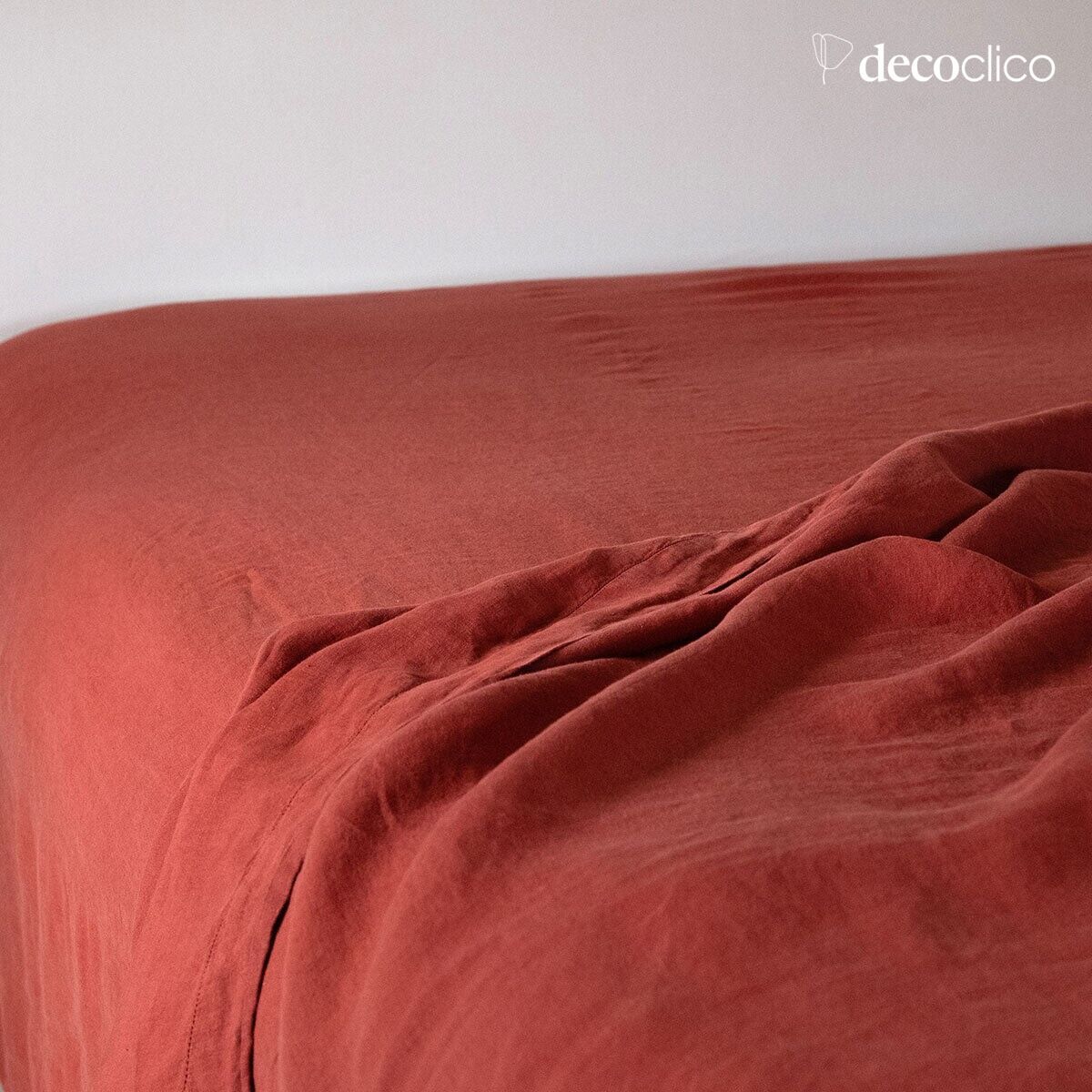 Drap plat en lin lavé terracotta finition ajourée -240x300 cm Oslo