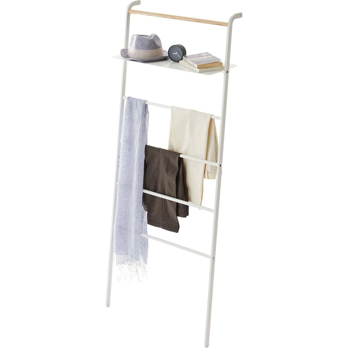 Echelle porte-serviettes en acier et bois blanc Tower