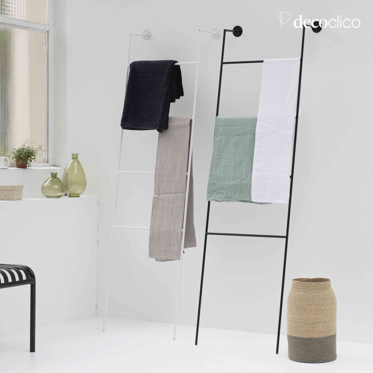 Echelle porte serviettes en métal blanc mat Douglas