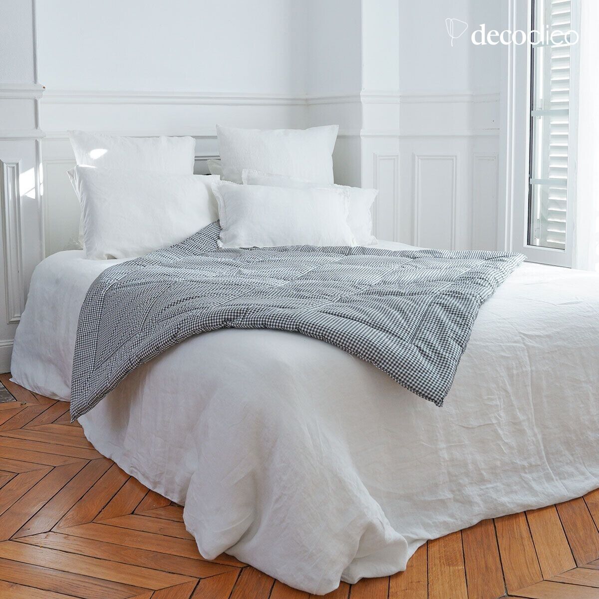 Edredon courtepointe en coton imprimé motif vichy 140 x 150 cm Romy