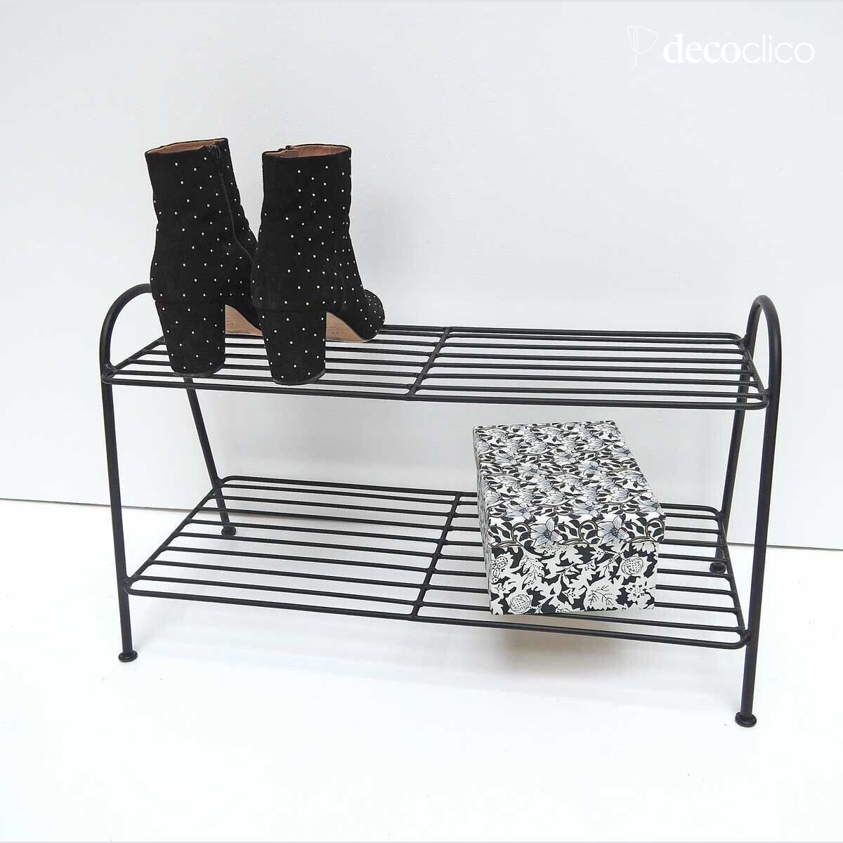 Etagère à chaussures en métal filaire noir 2 niveaux